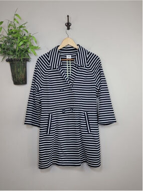 CAbi #5151 Maritime Knit Navy White Striped Trench Coat Nautical Jacket M Modern